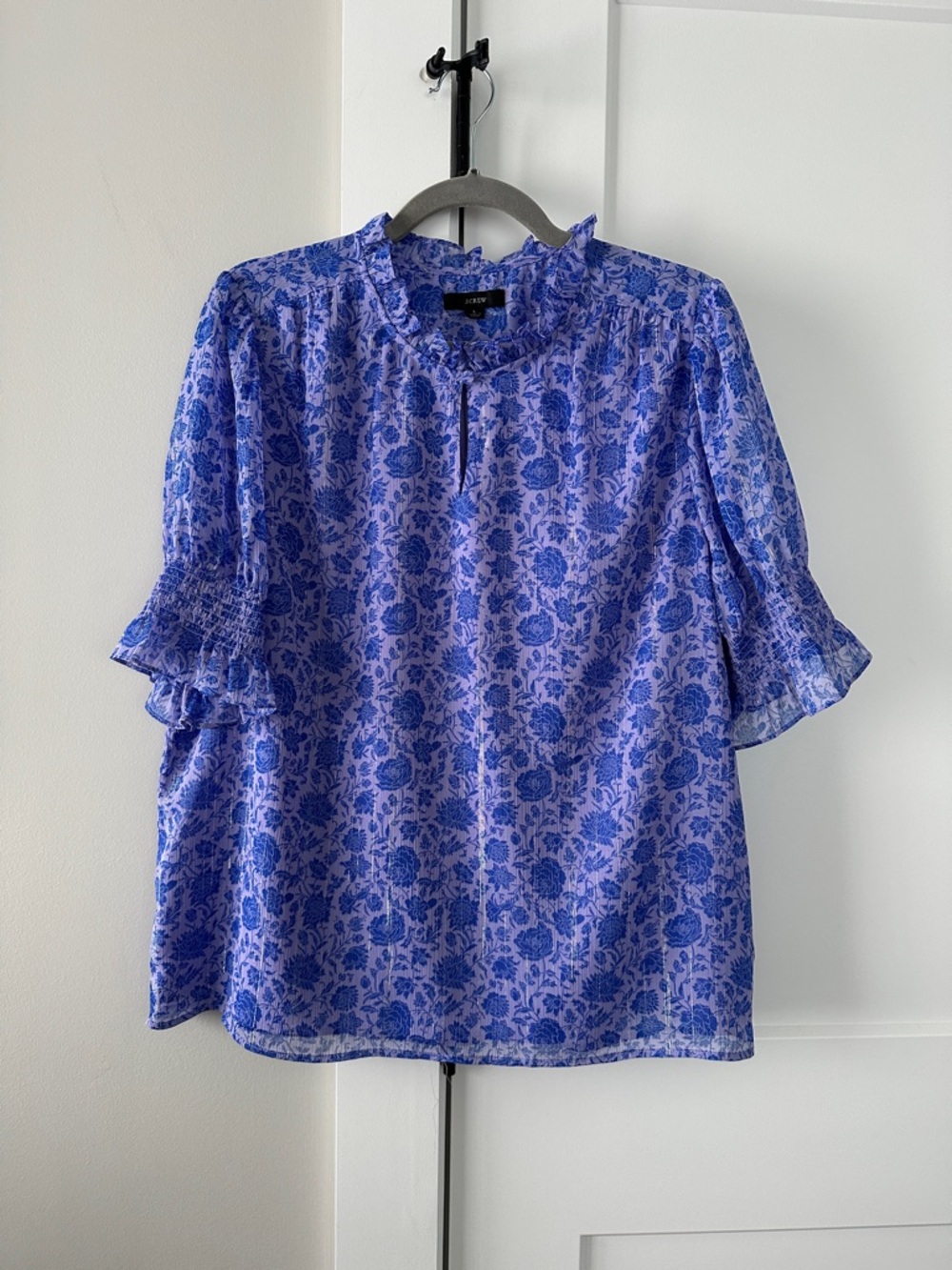 J. Crew Purple & Blue Floral Ruffle-Sleeve Blouse
